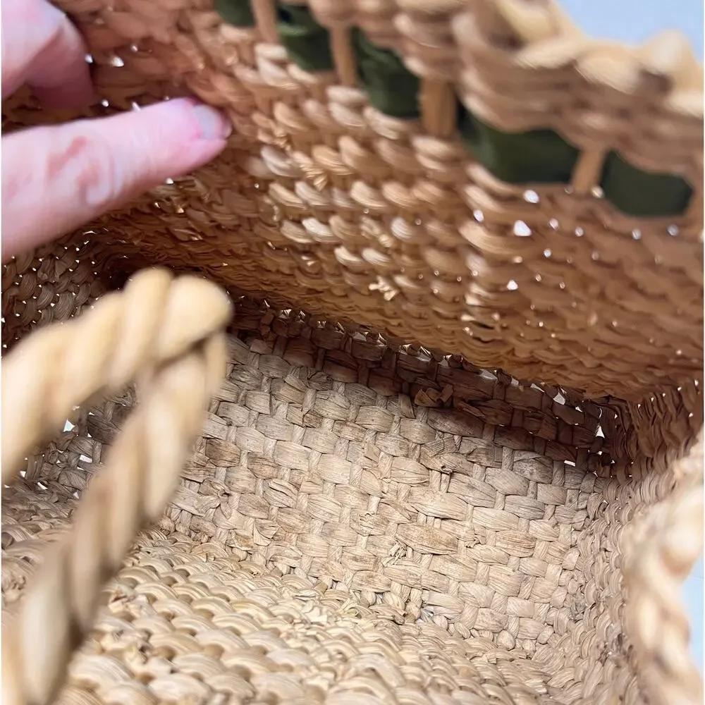 Natural Handwoven Water Hyacinth Straw Rafia Basket with Handles